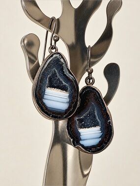 Sterling Silver Druzy Agate Geode Slice Earrings